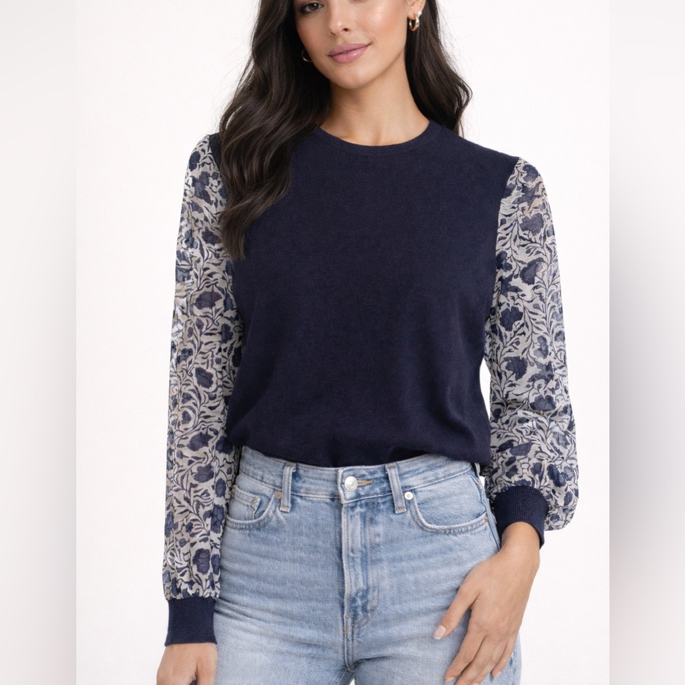 Isabel Marant Etolie Wool Sweater Floral Sleeves Navy and White Small French 36